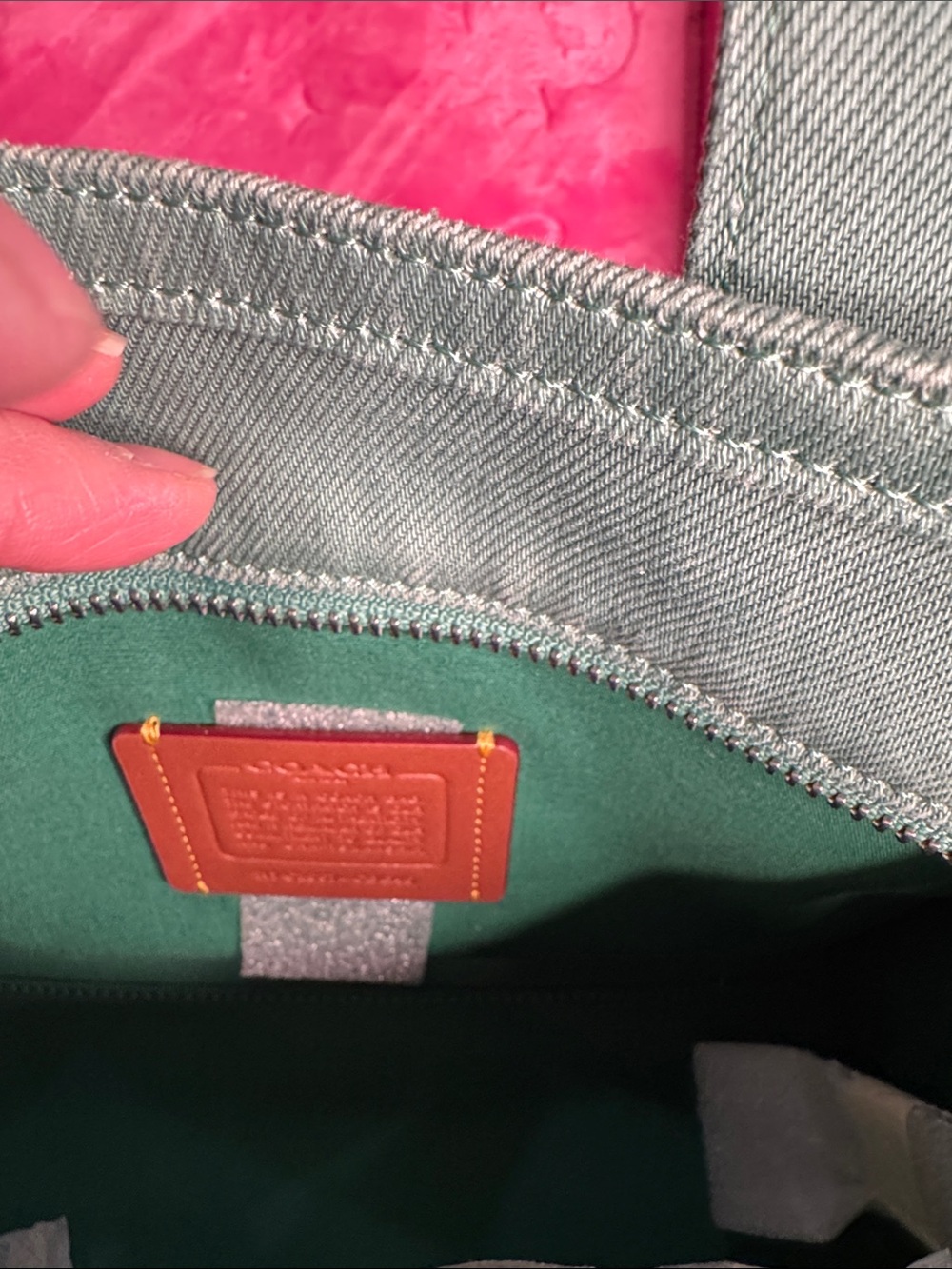 Coach 2557 Teal Denim Cargo Tote CBG46 Turnlock Snap Pockets Green Interior NWT - Picture 8 of 12
